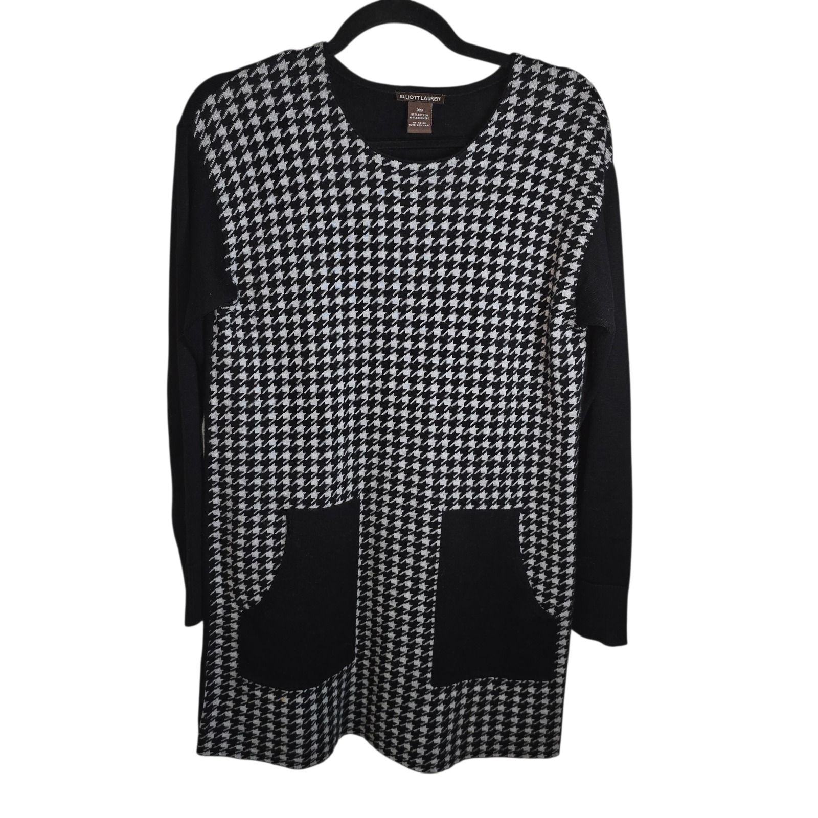 Elliott Lauren Houndstooth Sweater Dress Womens Xs Black White Cashmere Blend
